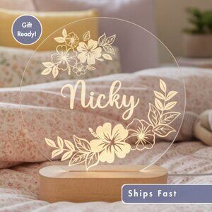 Hawaii Flower LED Name Lamp • Personalized Light-Up Sign • Boho Gift